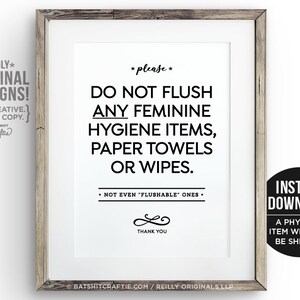 IMPRIMÍVEL Não lave nenhum produto de higiene feminina Toalhetes de papel Toalhas de banheiro Sinal de encanamento sensível Somente sem decoração Bonito lavável