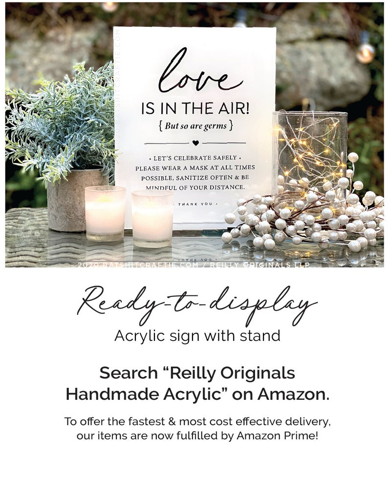 Elegant Wedding Sign Love is In the Air, but so are germs Ready to ship or Print Instantly Printable covid-19 coronavirus safety decor image 4