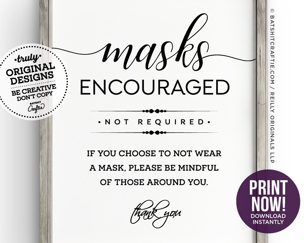 Masks Encouraged Not Required PRINTABLE SIGN Elegant Modern Etsy Canada