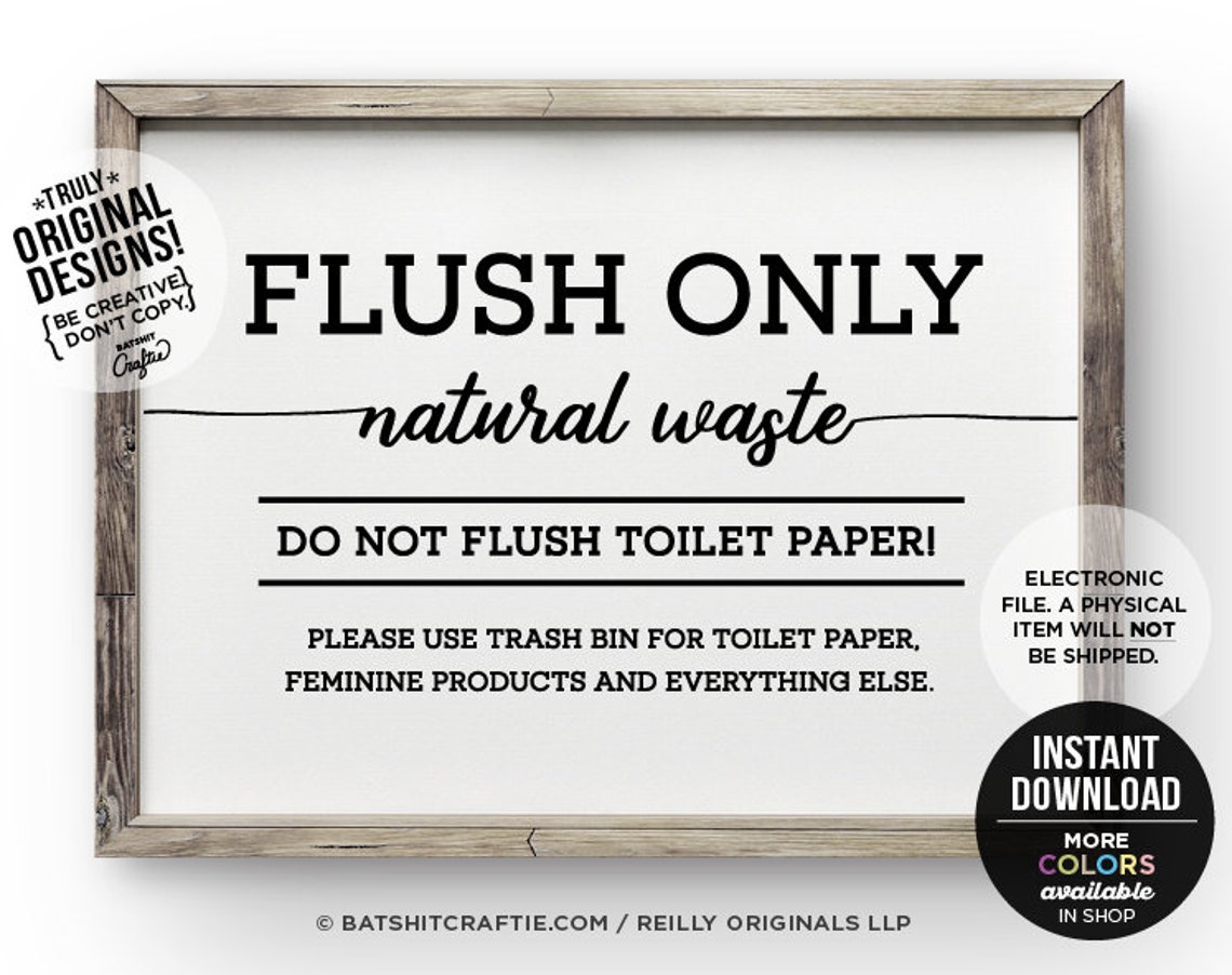 Do Not Flush Toilet Paper PRINTABLE Bathroom Sign Septic Etsy