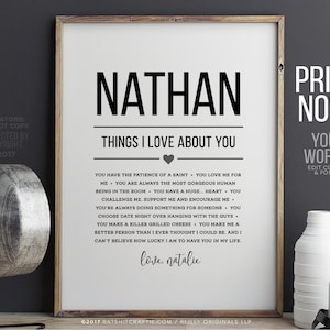 Personalized Gift for Him ~ Things I love about you ~ Self-Editable 11x14" Template ~ Instantly download, print + gift! SmileFiles™