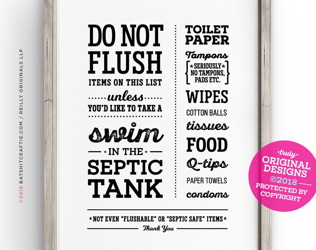 Funny Septic System Sign Printable Do Not Flush Toilet Paper, Tampons