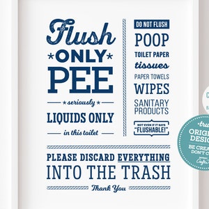 Cute Nautical Boat Printable Bathroom Sign ~ Flush Pees Only ~ No Poop, Toilet Paper wipes sanitary products ~ Liquids Only ~ Septic System