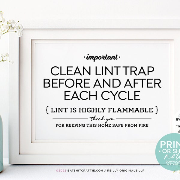 Please Clean Lint Trap Sign ~ Ready to Ship or Print at home Instantly! Great for Airbnb, VRBO, Rentals, Hotels ~ Safety Signage