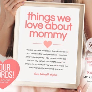 Things We Love About Mommy (or anyone!) ~ Personalized  ~ Self-Editable 8x10" Template ~ Instantly download, print + gift! Smile Files™