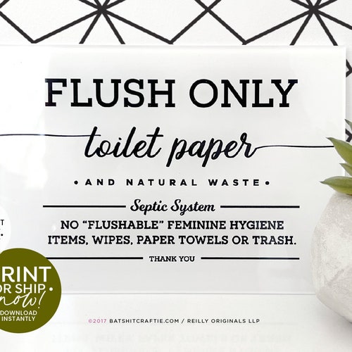 Flush Only Toilet Paper Septic System Sign Ready to Ship or Etsy Canada