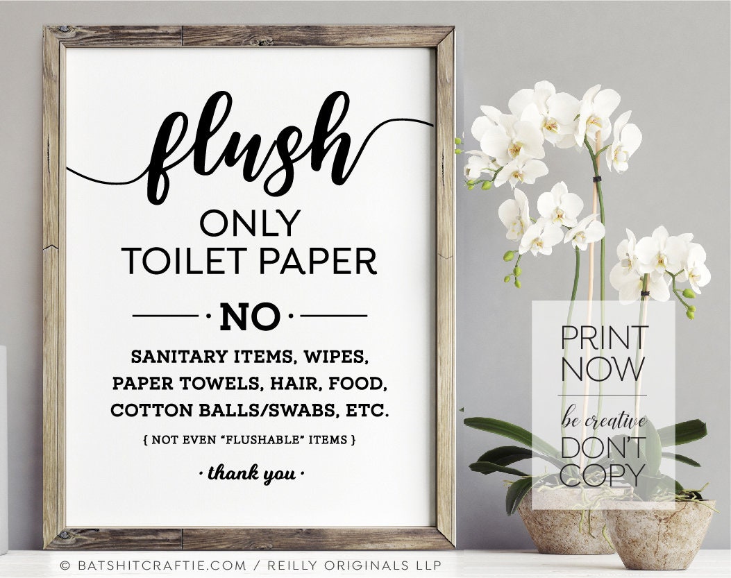 Cute Flush Only Toilet Paper PRINTABLE Bathroom Sign For Etsy Australia