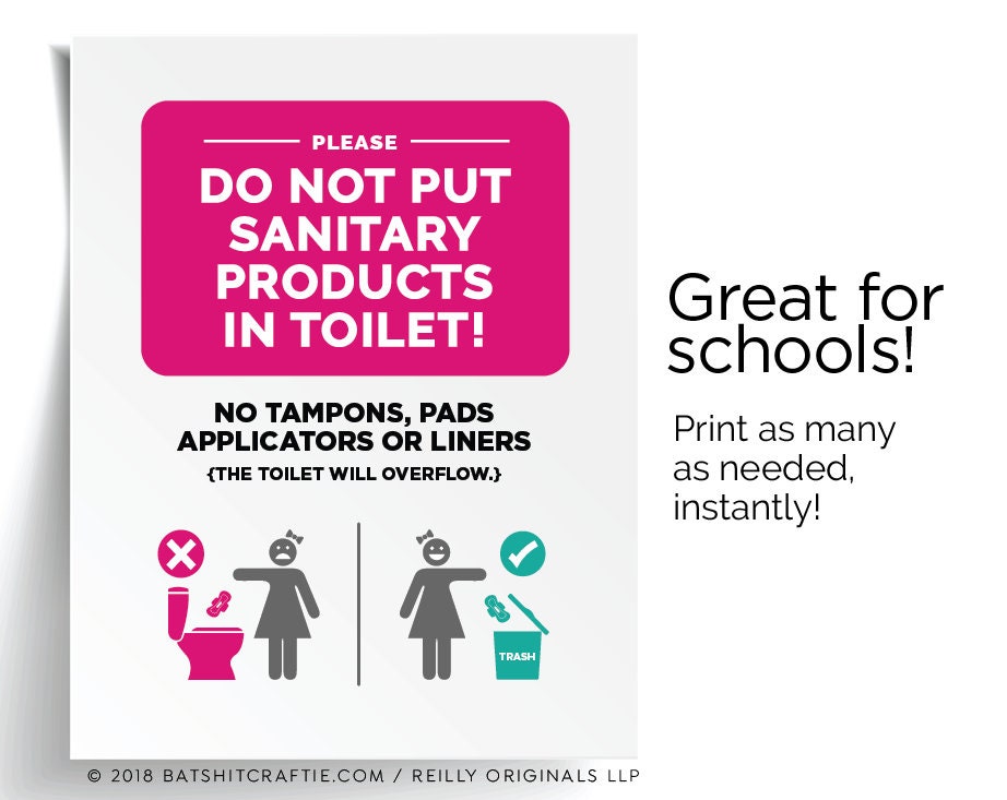 Do not flush sanitary products down the toilets 100mm x 60mm PVC Pack of 2 