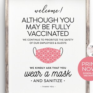 Bitte darum, dass Sie eine Maske tragen, auch wenn Sie geimpft sind druckbares Schild ~ Sofortiger Download Covid-19 Coronavirus Sicherheit für Geschäft, Büro, Salon