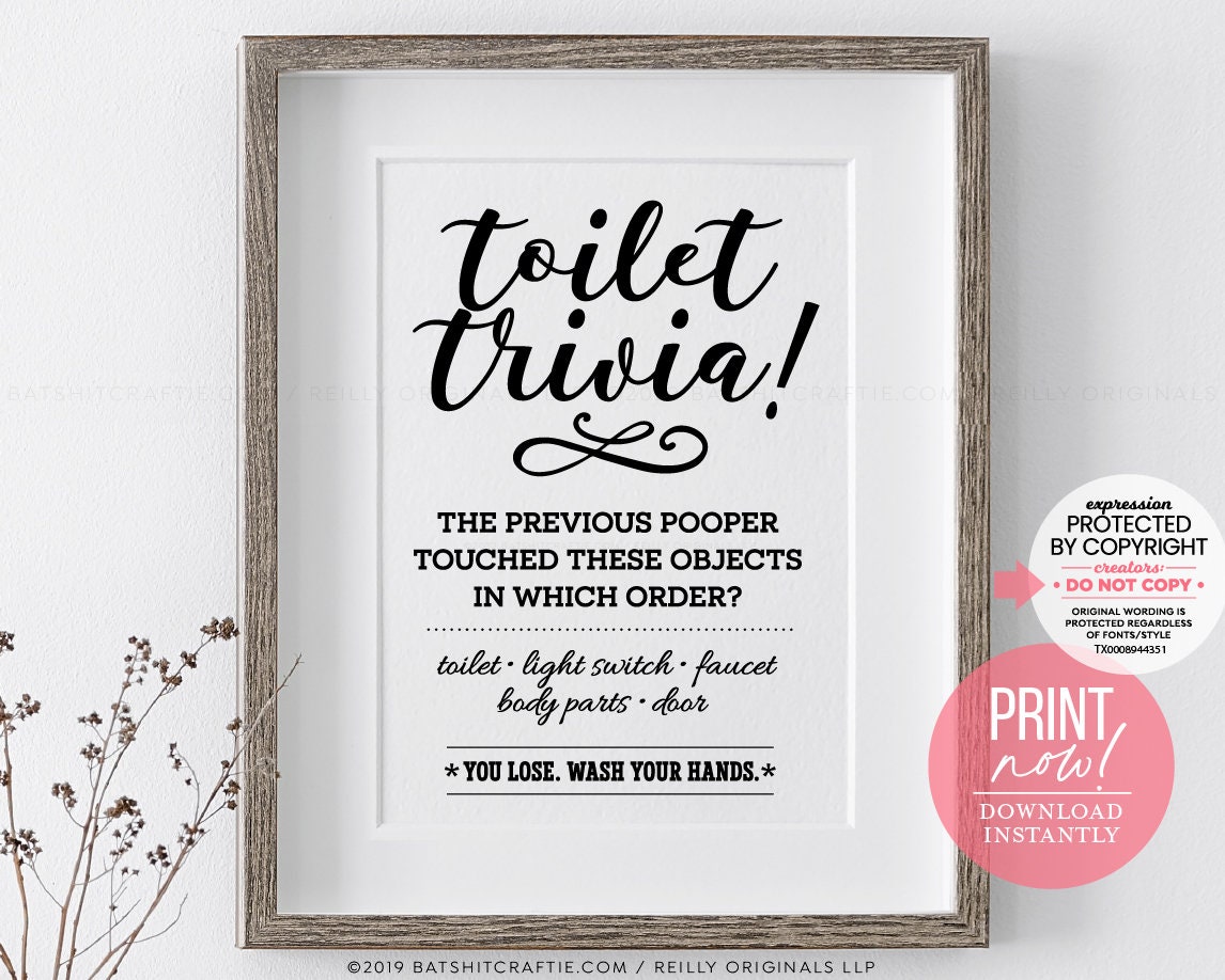 Printable Funny Bathroom Sign Toilet Trivia Game Wash Your Etsy Canada