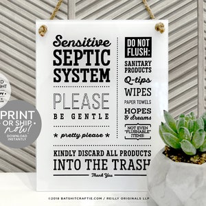 Septic Tank System Bathroom Sign Ready to Print Instantly or Ship Do not Flush Sanitary Products Wipes Hopes Dreams Cute Wall Art Decor image 8