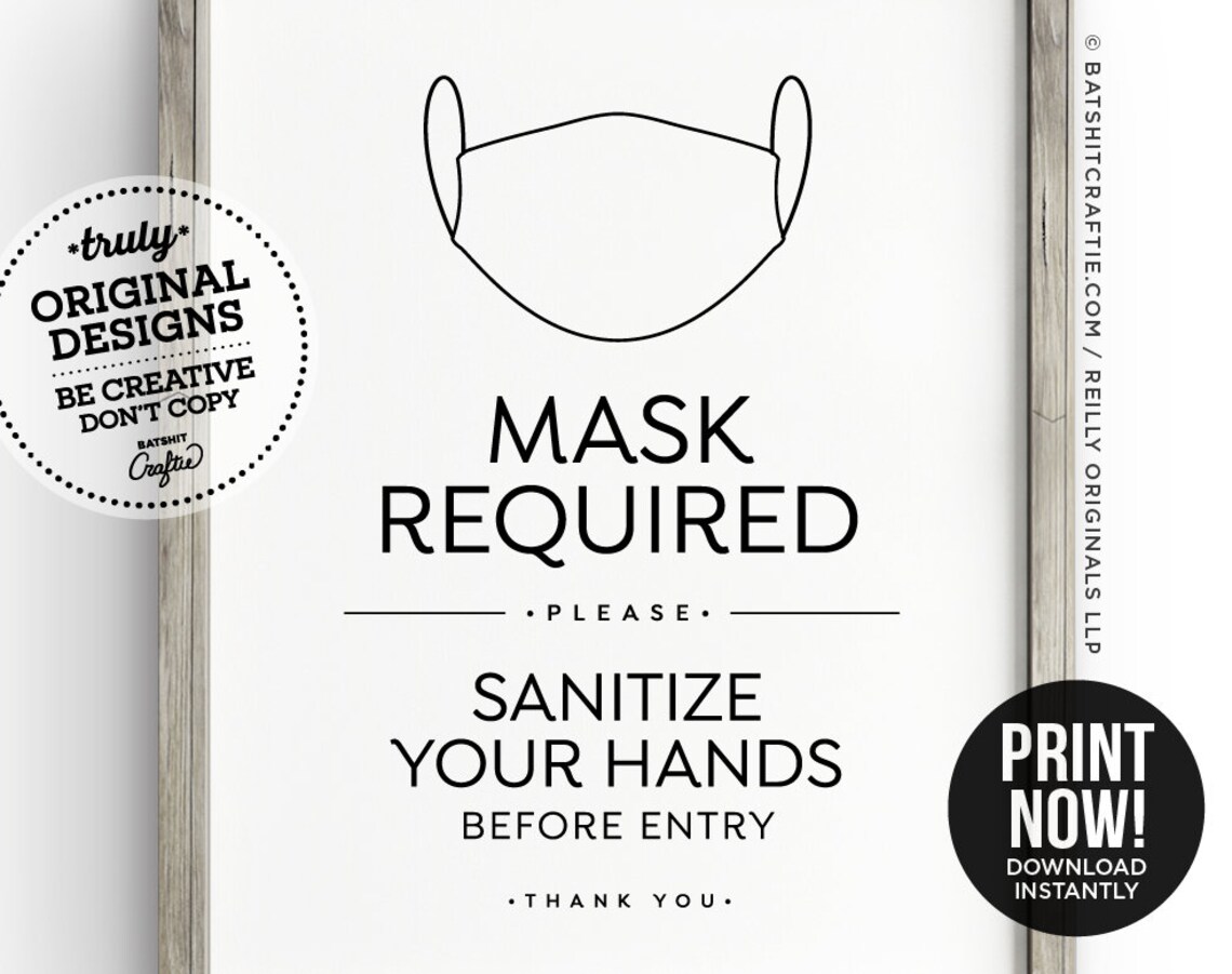 Face Mask Required Sanitize Hands Before Entry PRINTABLE SIGN | Etsy