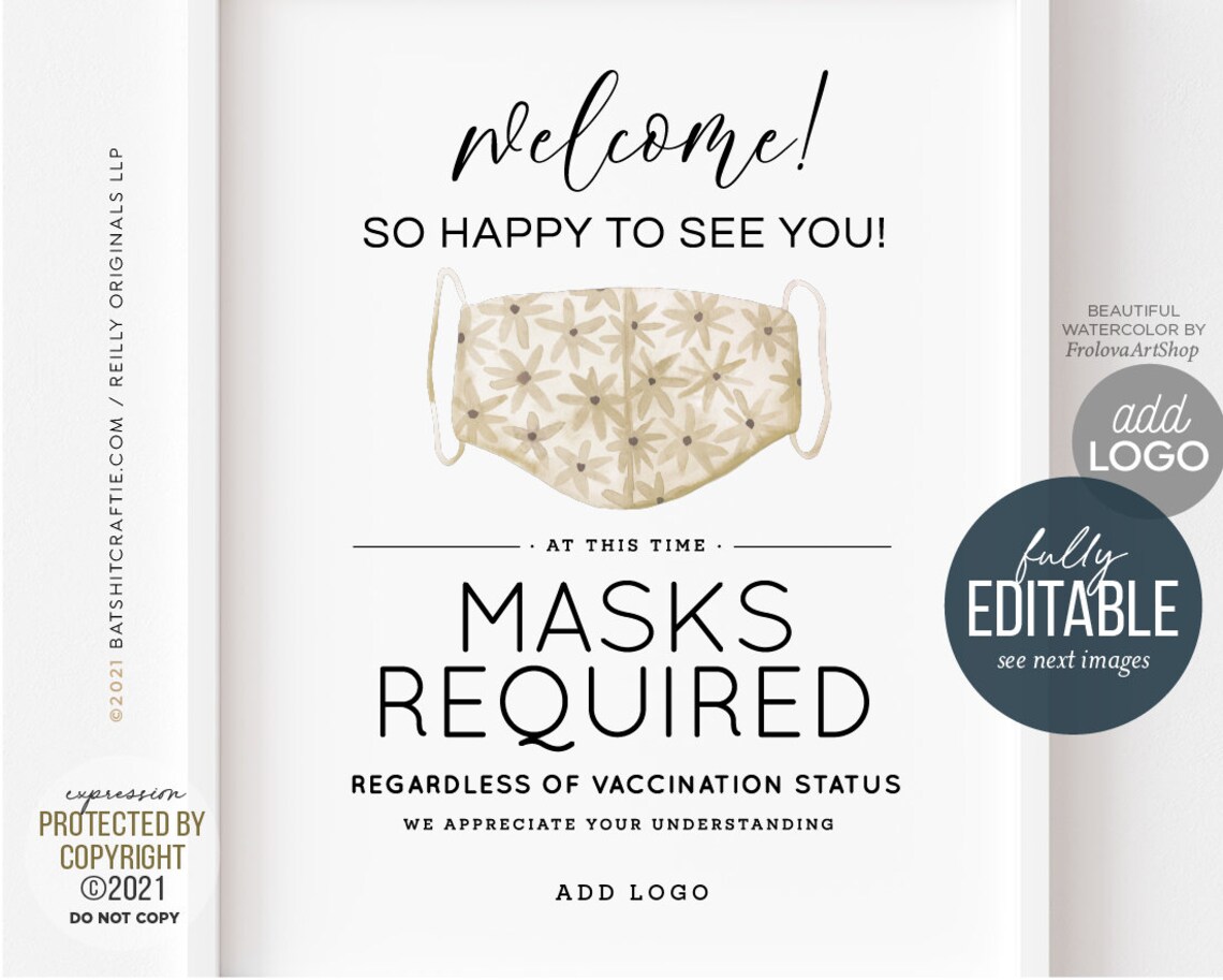 Fully Editable PRINTABLE Mask Sign Template Customized - Etsy