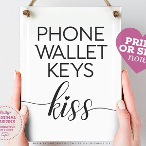 Phone Wallet Keys Kiss Cute Decor ~ Ready-to-ship or Print Now! Modern rustic farmhouse Entry Foyer Wall Art ~ for Couple, Family, Love