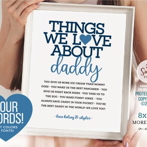 Things We Love About Daddy (or anyone!) ~ Personalized  ~ Self-Editable 8x10" Template ~ Instantly download, print + gift! Smile Files™