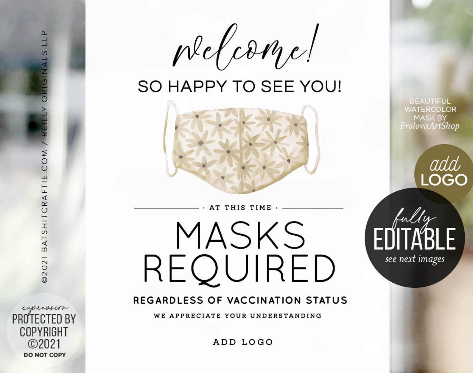 Fully Editable PRINTABLE Mask Sign Template Customized - Etsy