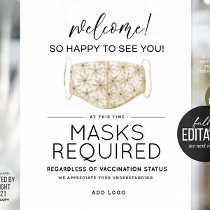 Fully Editable PRINTABLE Mask Sign Template Customized Guidance ...