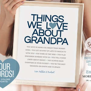 Things We Love About Grandpa ~ Personalized Heartfelt Gift  ~ Self-Editable 8x10" Template ~ Instantly download, print + gift! Smile Files™