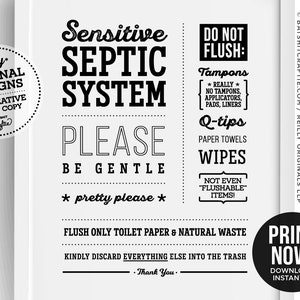 Septic System Sign PRINTABLE Art ~ Cute Bathroom Poster, Pretty Please ...