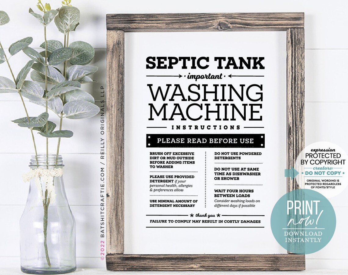 Septic Tank Washing Machine Instructions Download & Print Etsy