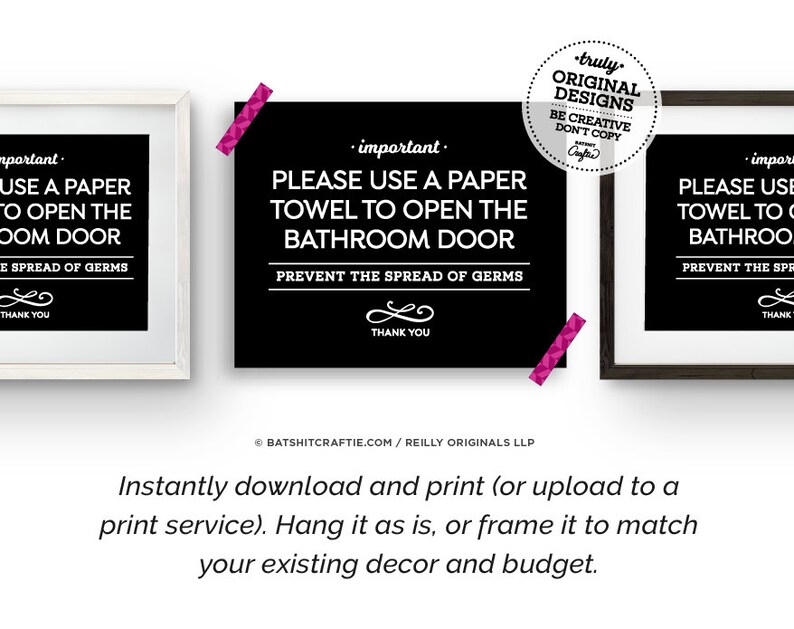Use Paper Towel to Open Bathroom Door PRINTABLE SIGN Modern Etsy