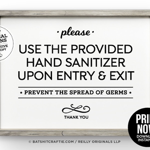 Please use hand sanitizer PRINTABLE sign home office workplace restaurant shared bathrooms hotel compliance cute health wellness wash hands