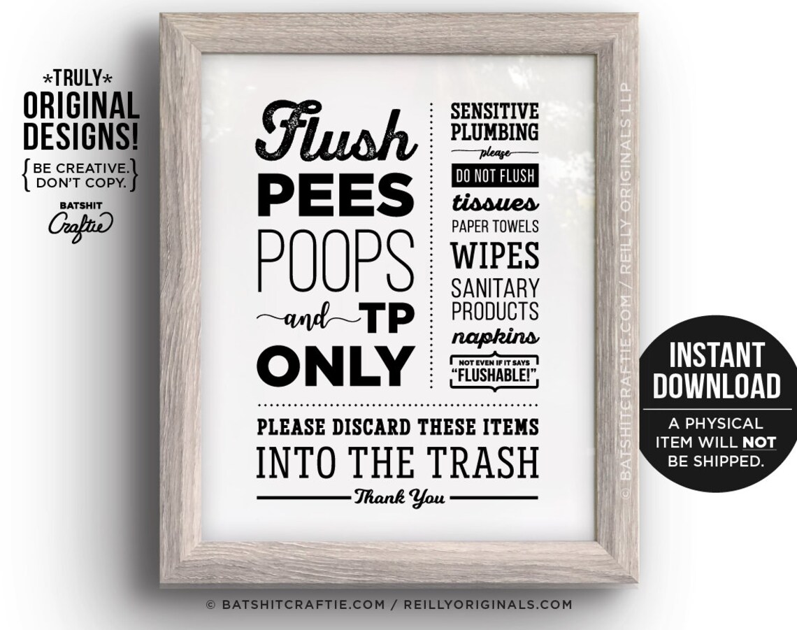 Do Not Flush Bathroom Sign Printable Sensitive Plumbing Septic | Etsy
