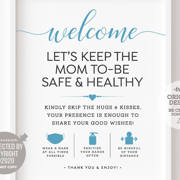 Protect Mom-to-be Please Wear a Mask Sanitize Often Keep a Safe Distance PRINTABLE sign ~ for Baby Shower practicing healthy social distance