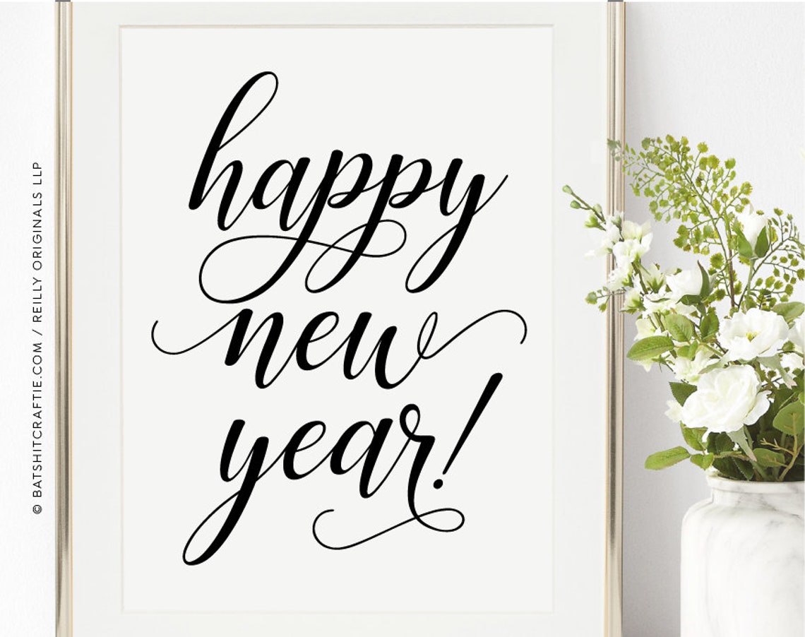 Happy New Year Printable Sign Modern Elegant Script Decor | Etsy