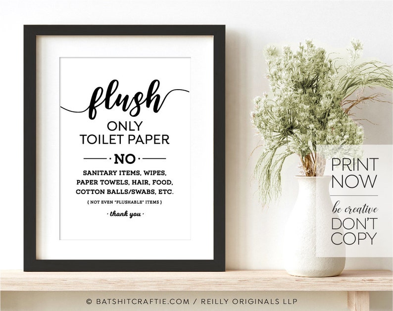 Cute Flush Only Toilet Paper PRINTABLE Bathroom Sign for Etsy Australia