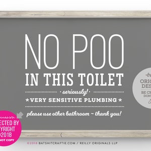 No Poo in this Toilet Printable Bathroom Sign ~ Instantly Download ~ Very Sensitive Plumbing Use Other Bathroom, Many Sizes Included