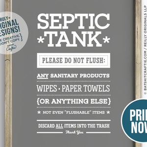 Septic Tank Bathroom Sign INSTANT DOWNLOAD PRINTABLE System Do not Flush Sensitive Plumbing Funny decor art Sanitary Feminine Tampons Toilet