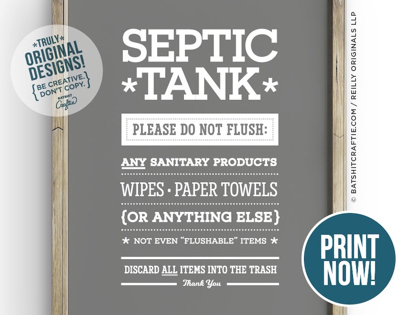 Septic Tank Bathroom Sign INSTANT DOWNLOAD PRINTABLE System Do Etsy