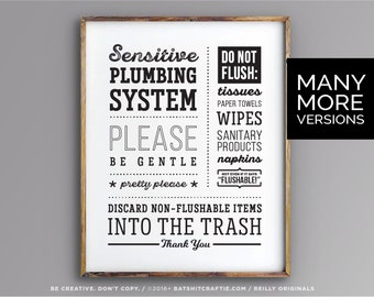 Bathroom Sign INSTANT DOWNLOAD PRINTABLE Sensitive Plumbing Septic Do not Flush System Funny decor Cute art Sanitary Feminine Tampons Toilet
