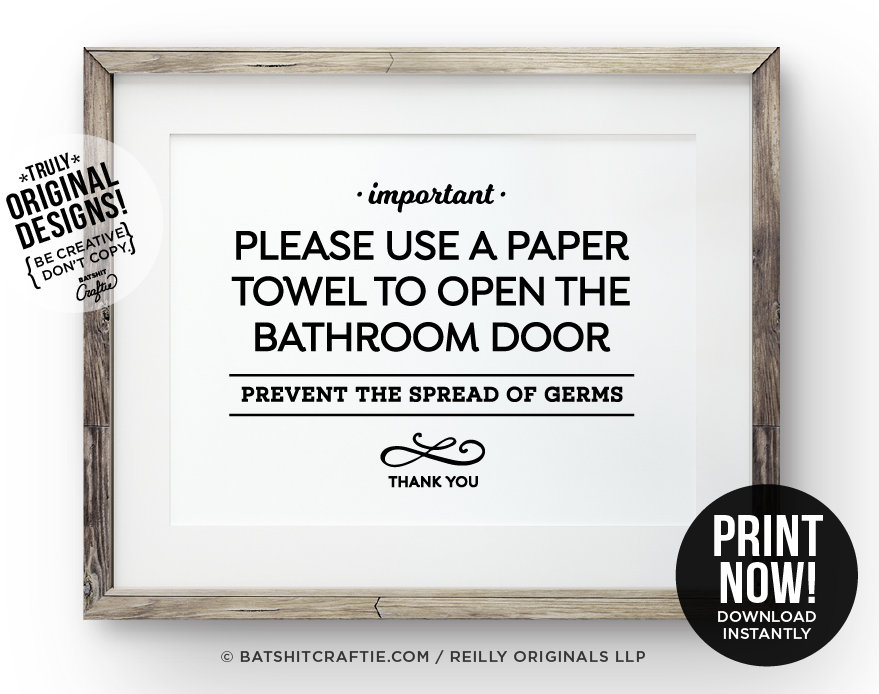 Use Paper Towel to Open Bathroom Door PRINTABLE SIGN Modern Etsy