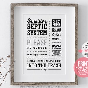 Septic Tank System Bathroom Sign Ready to Print Instantly or Ship Do not Flush Sanitary Products Wipes Hopes Dreams Cute Wall Art Decor image 10