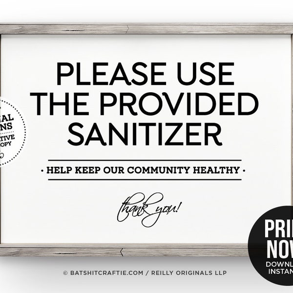 Please use hand sanitizer PRINTABLE sign home office workplace restaurant shared bathrooms hotel compliance cute health wellness wash hands