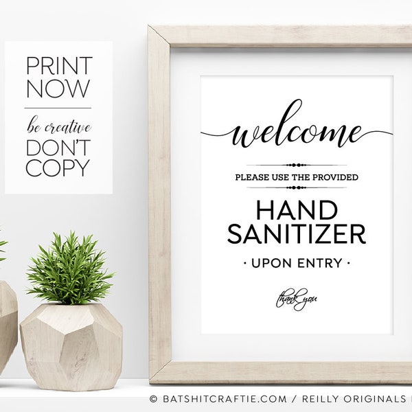 Welcome Please Use Provided Hand Sanitizer Upon Entry PRINTABLE sign ~ Elegant poster for boutique restaurants businesses social distancing