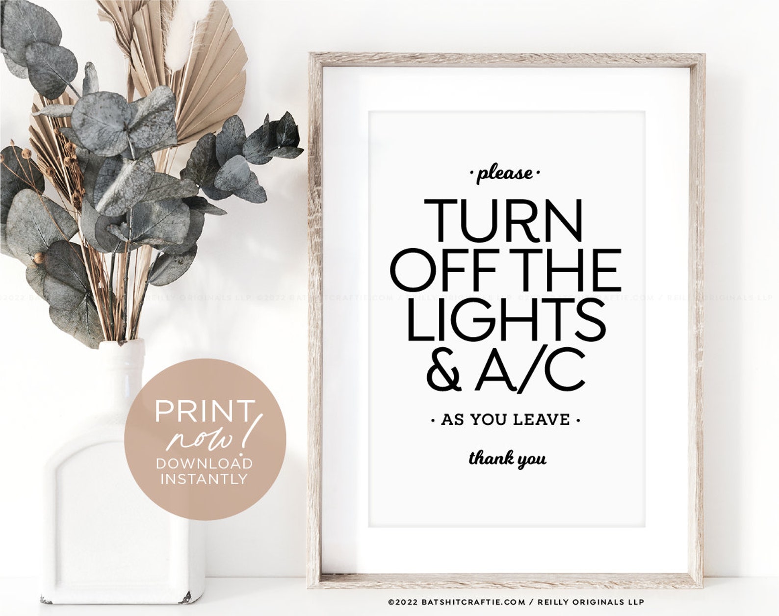 Please Turn off Lights & A/C Printable Sign Download and Etsy