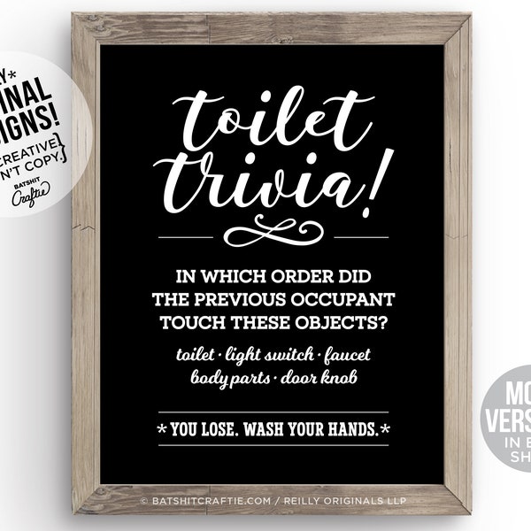 Printable Funny Bathroom Sign Toilet Trivia Wash Your Hands Wall Art Decor Instant Cute Home Humor Modern Wood Download Dont Be Gross Game