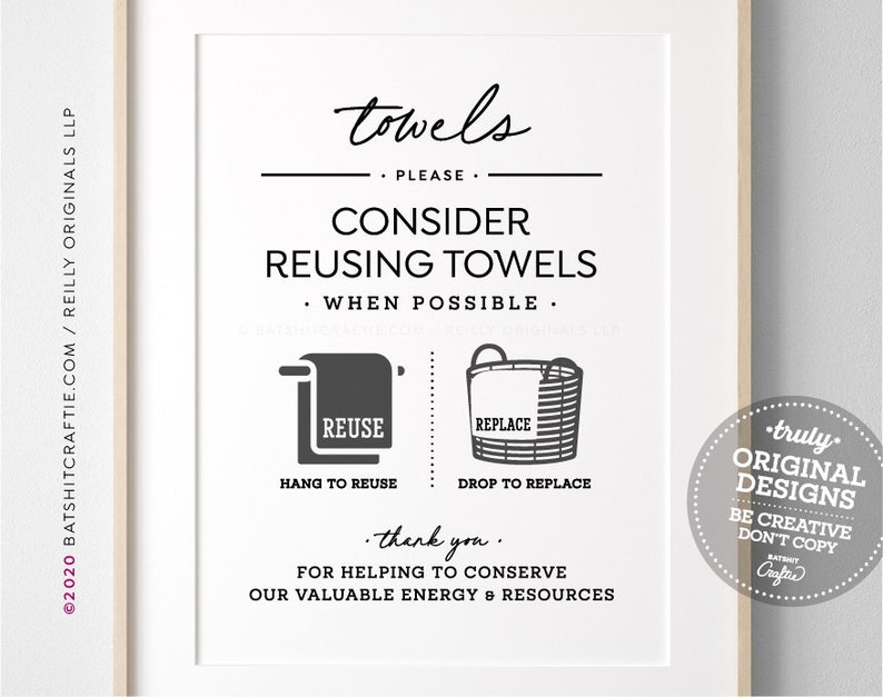 Please Consider Reusing Towels Printable Sign Conserve Etsy