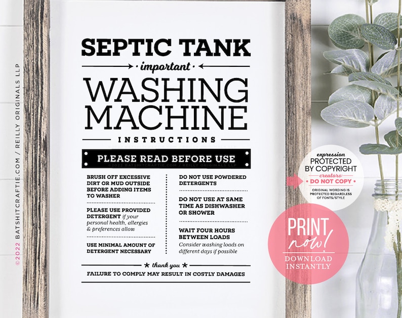 Septic Tank Washing Machine Instructions Download & Print Etsy