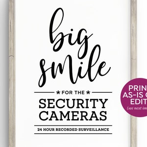 Editable Security Camera sign Template ~ SEE 2nd IMAGE for editable areas ~ Customize with additional instructions and/or add your logo