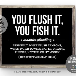 Drôle de salle de bain SIGNE IMPRIMABLE Vous Le Chassez Il Poisson Il Sensible Plomberie Système Septique Ne Pas Mignon produit féminin art Tampons Toilettes