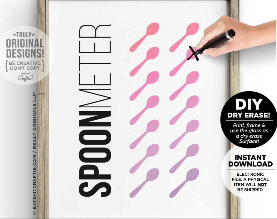 Spoon Meter Dry Erase DIY PRINTABLE Art Cute Invisible Chronic Etsy