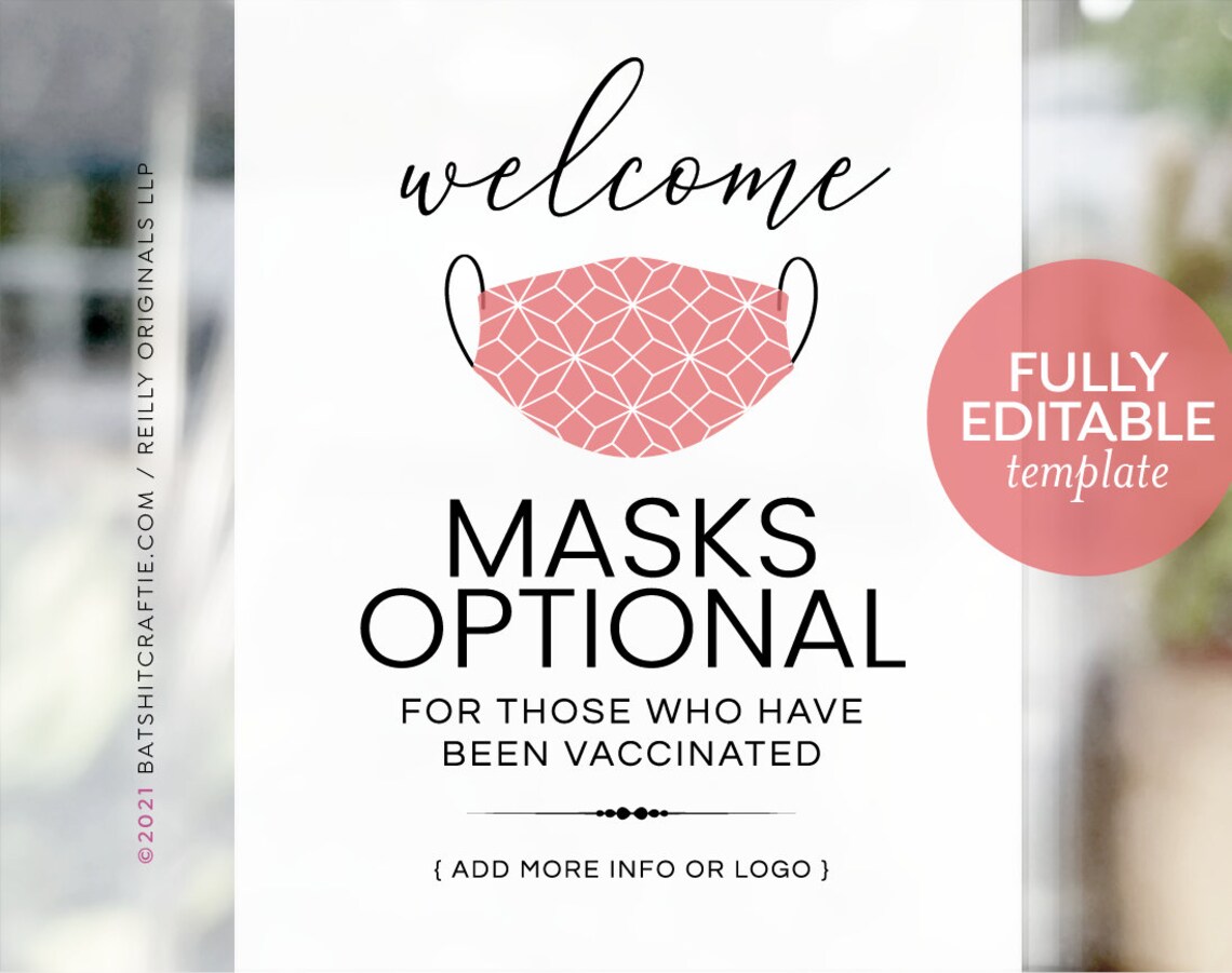 Masks Optional If Vaccinated ~ Fully Editable PRINTABLE SIGN ...