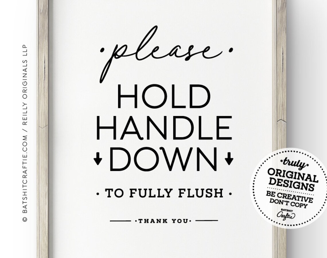 Hold Handle Down to Fully Flush Printable Bathroom Sign Cute Etsy