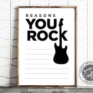 Druckbare Gründe Sie Rock Dinge, die ich an Ihnen Liebe Geschenk Sofortiger Geburtstag Mann Freund Sohn Enkel Bruder Vater Onkel Gitarre Schlagzeug Band