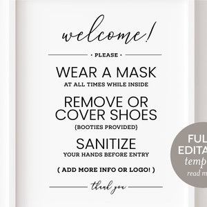 Fully Editable PRINTABLE SIGN ~ Wear Mask Remove or Cover Shoes ...