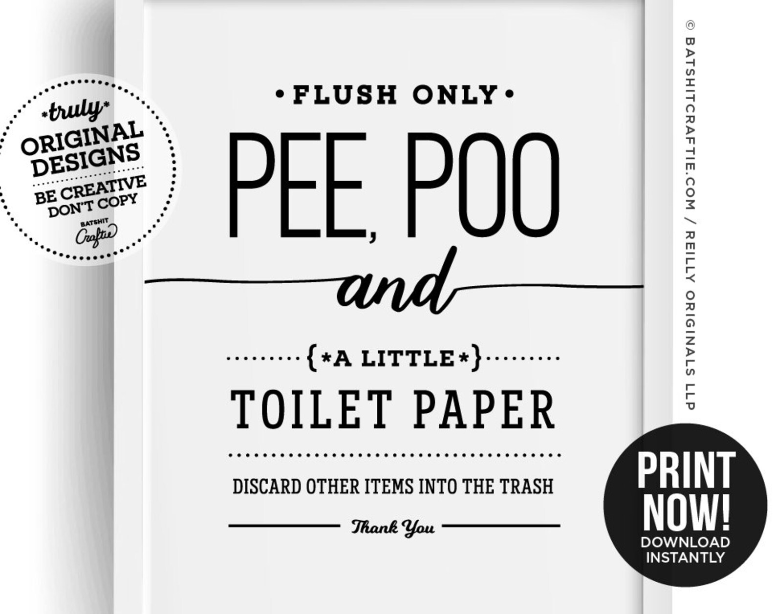 Flush Only Pee Poo A Little Toilet Paper Printable Sign Etsy Canada